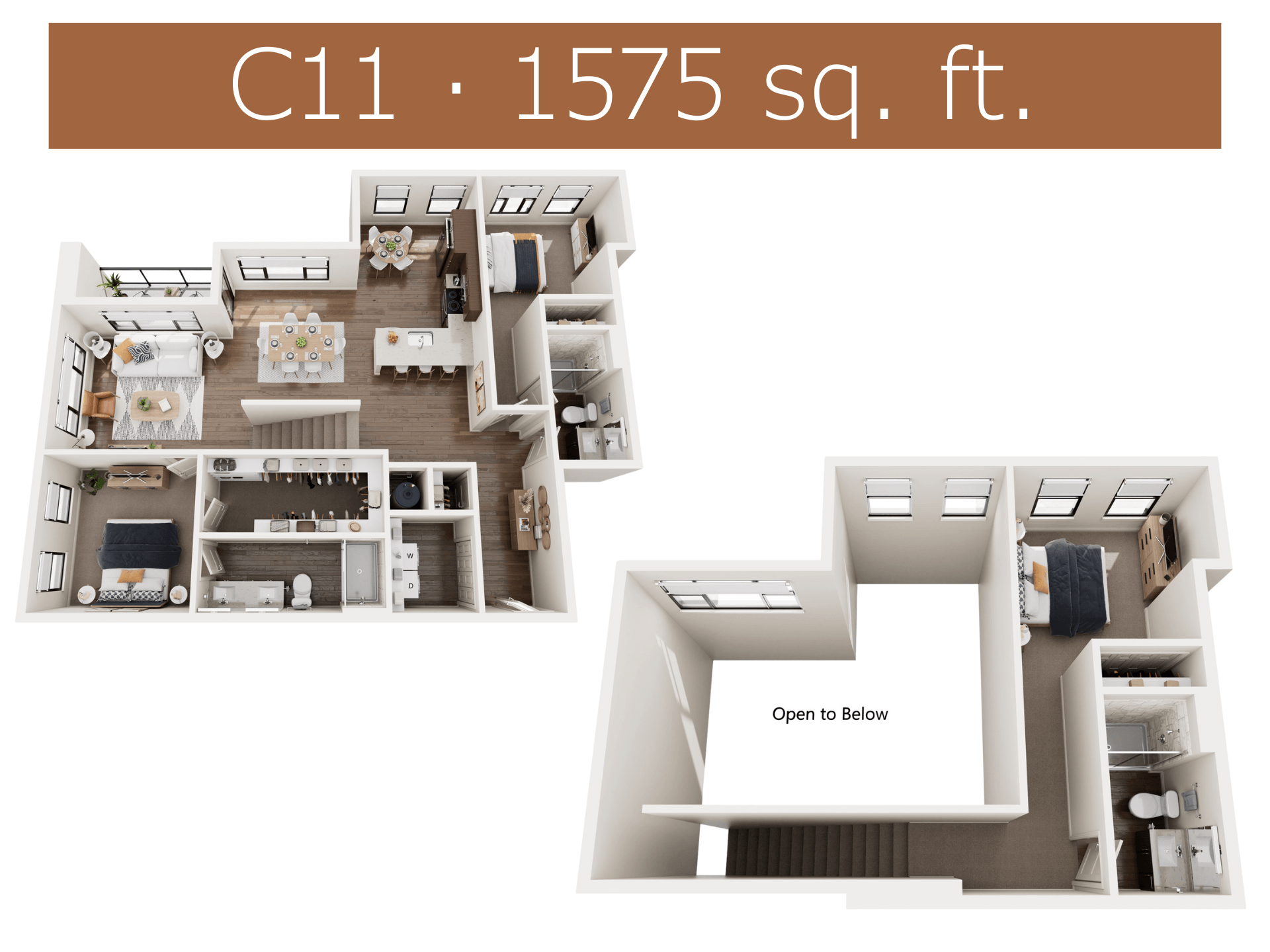 Floor plan for 3 beds, 3 baths, 1575 sqft